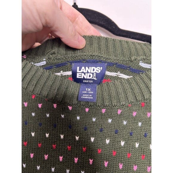 Lands’ End Drifter Sweater Women’s Green Muti Color Knit Crew Neck Plus Size 1X - Picture 2 of 6